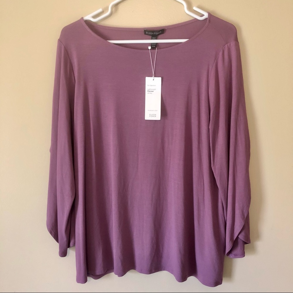 NWT Eileen Fisher Bateau Neck Purple Top